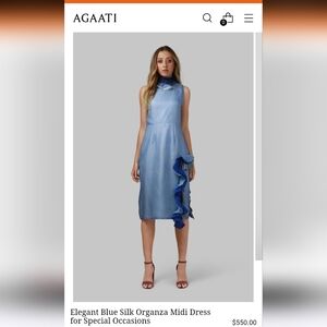 Blue Silk Midi Dress